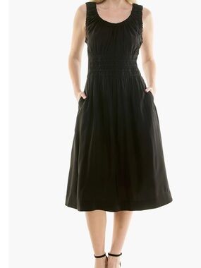 Nicole Miller Black Smocked Waist Sleeveless Dress